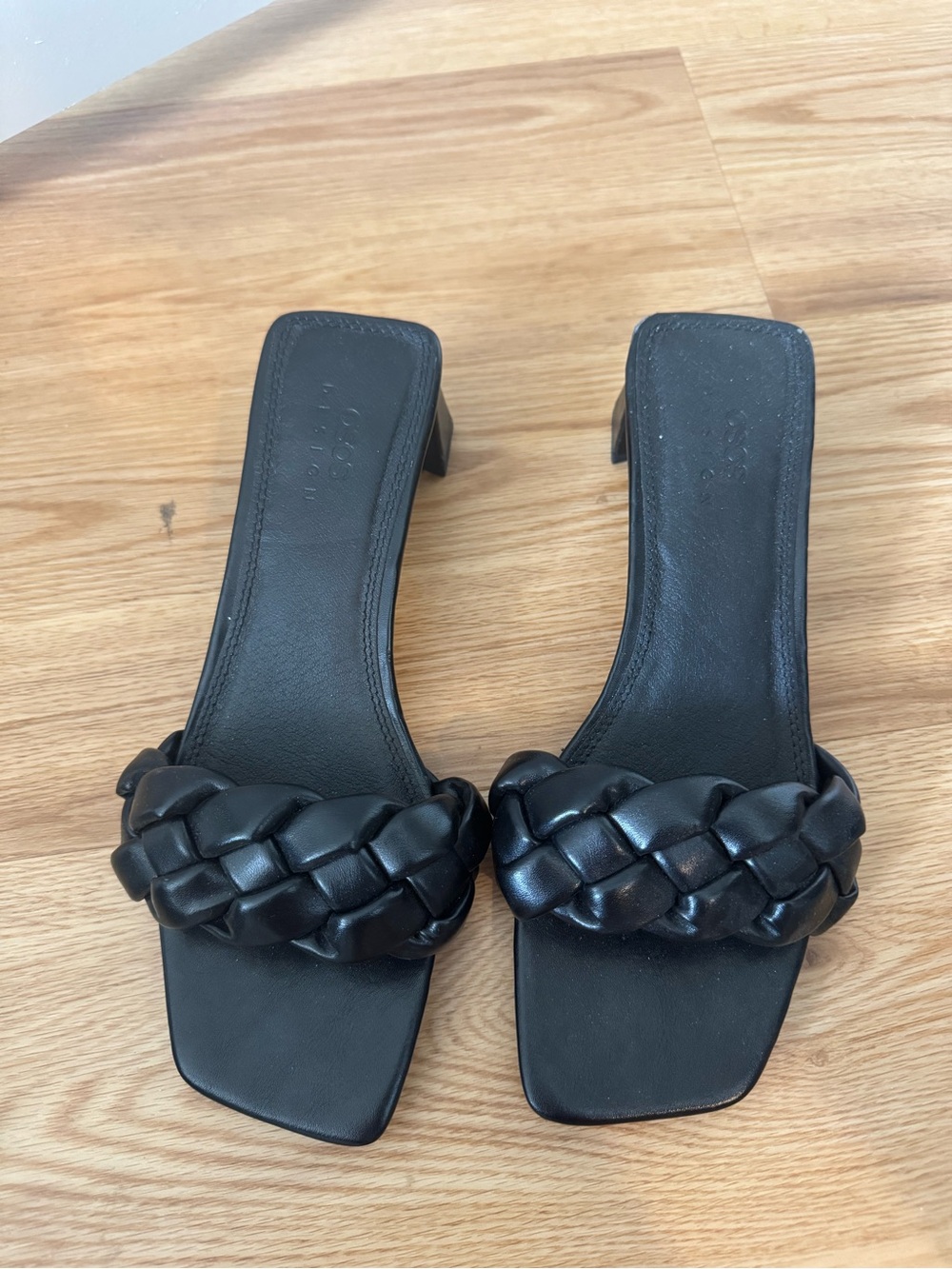 ASOS Black Braided Strap Square-Toe Heeled Mules